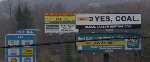 Walker Cat Billboards in WV Tout Coal as Clean and Carbon Neutral